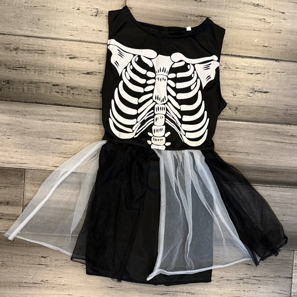 Black Skeleton Tulle Kids Costume Dress